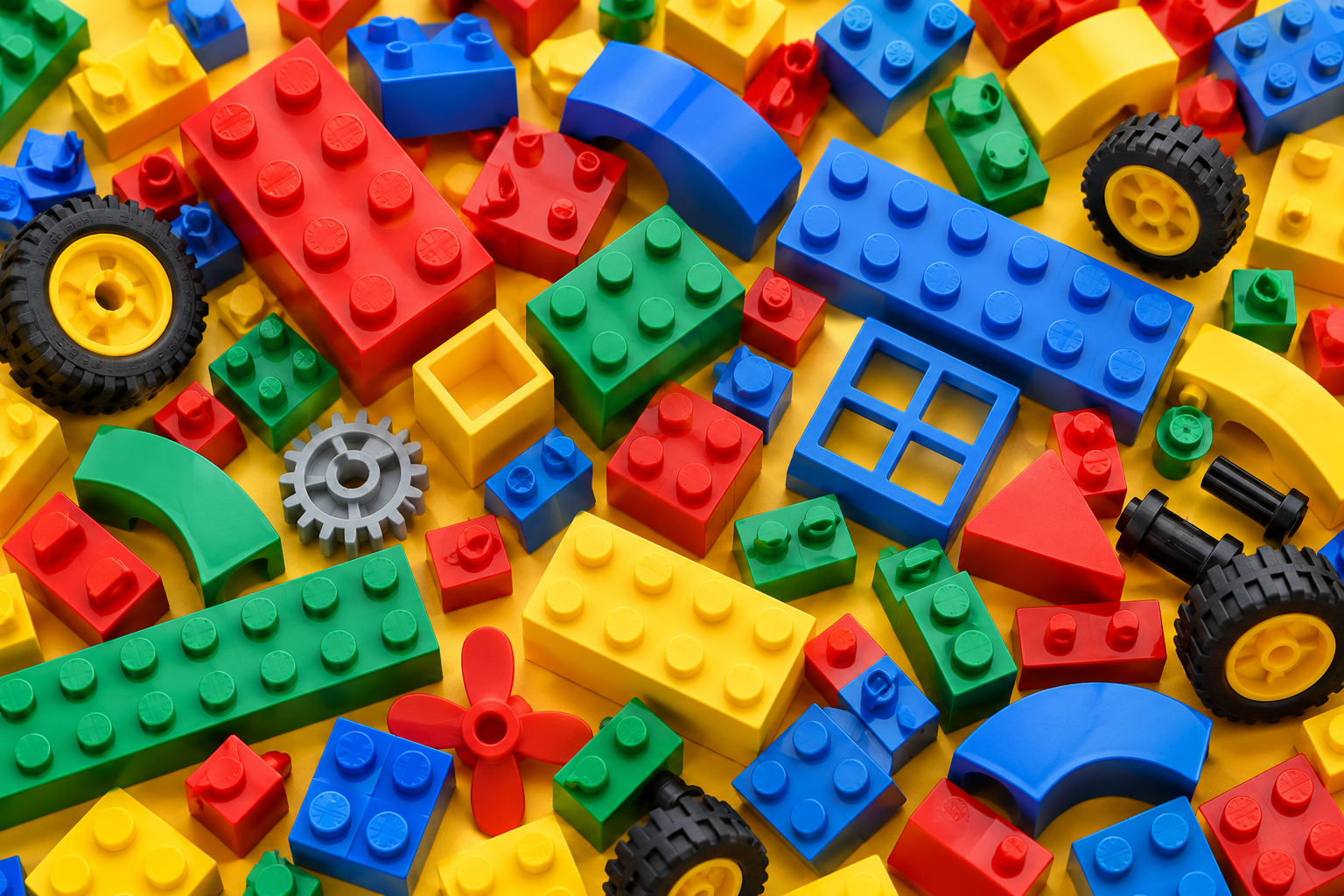 Colorful brick-building illustration
